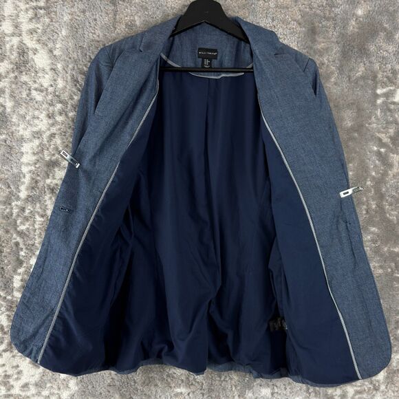 Willi Smith Size M Single Button Notched Blazer Jacket Blue Long Sleeve Lined - Picture 3 of 8